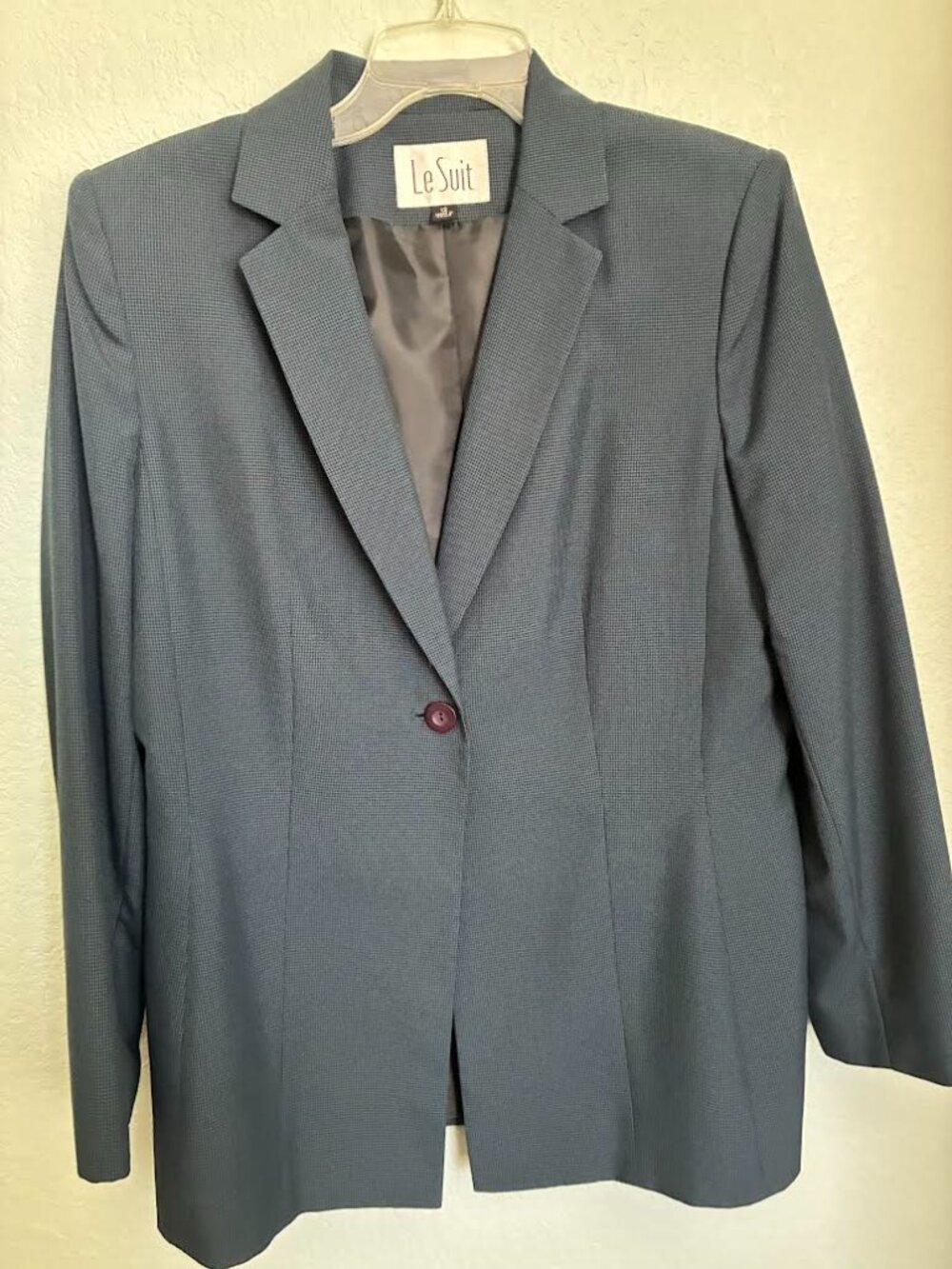 Le Suit Blue Gray Houndstooth Skirt Suit Size 12 Professional Career Wear